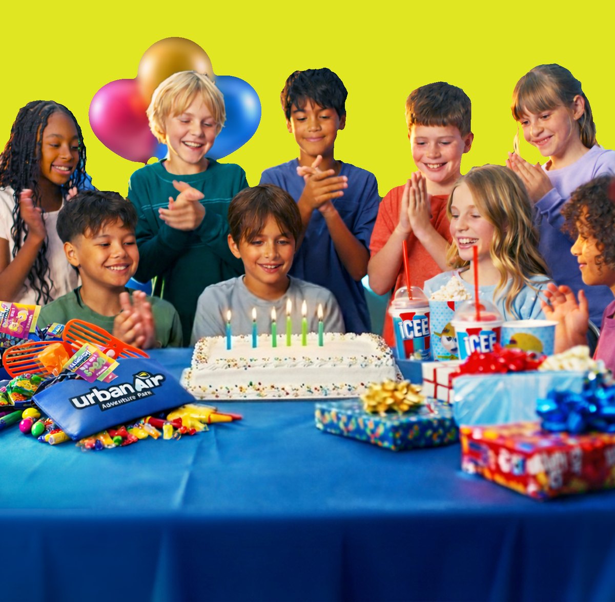 Kids celebrating a birthday party at Urban Air Akron
